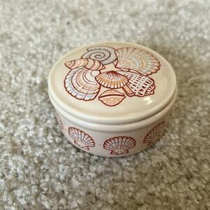 Hallmark Collectible Seashell Beige Beach Themed Small Ceramic Trinket Jar Japan